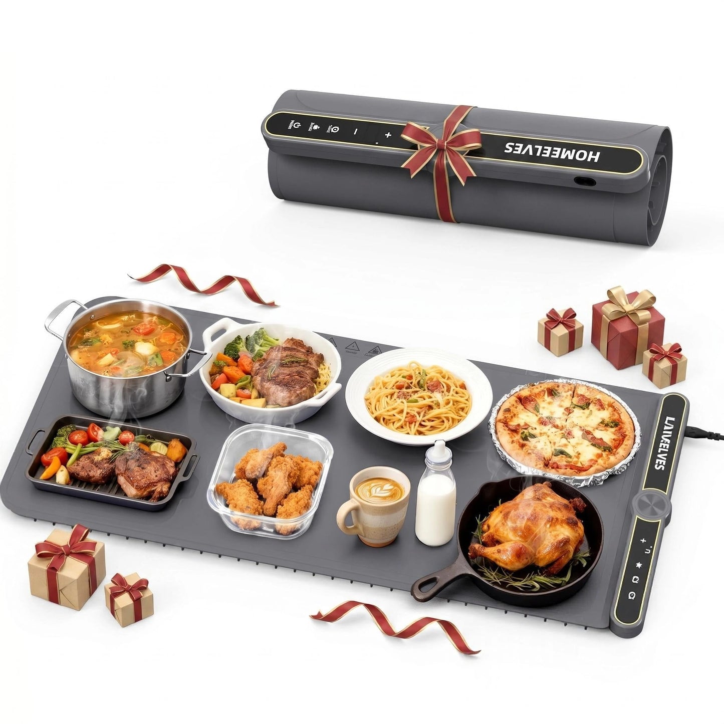 HomeElves Food Warming Mat Extra Large, Rapid Heating Electric Warming Tray with 9 Temp Setting and 6 Hours Timer,Foldable Warming Trays for Food, Portable Food Warmers for Parties Buffet, Gray
