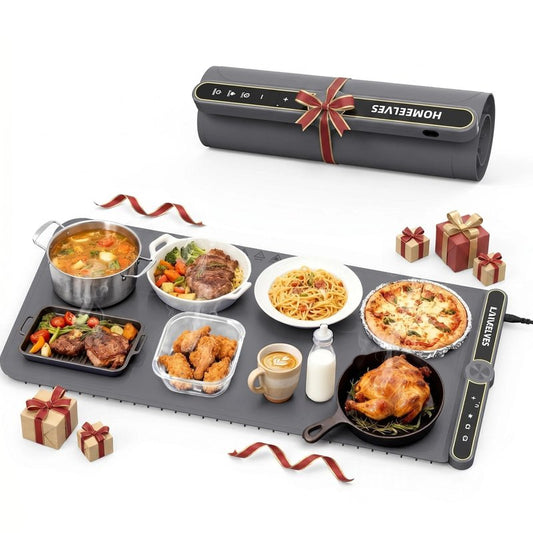 HomeElves Food Warming Mat Extra Large, Rapid Heating Electric Warming Tray with 9 Temp Setting and 6 Hours Timer,Foldable Warming Trays for Food, Portable Food Warmers for Parties Buffet, Gray