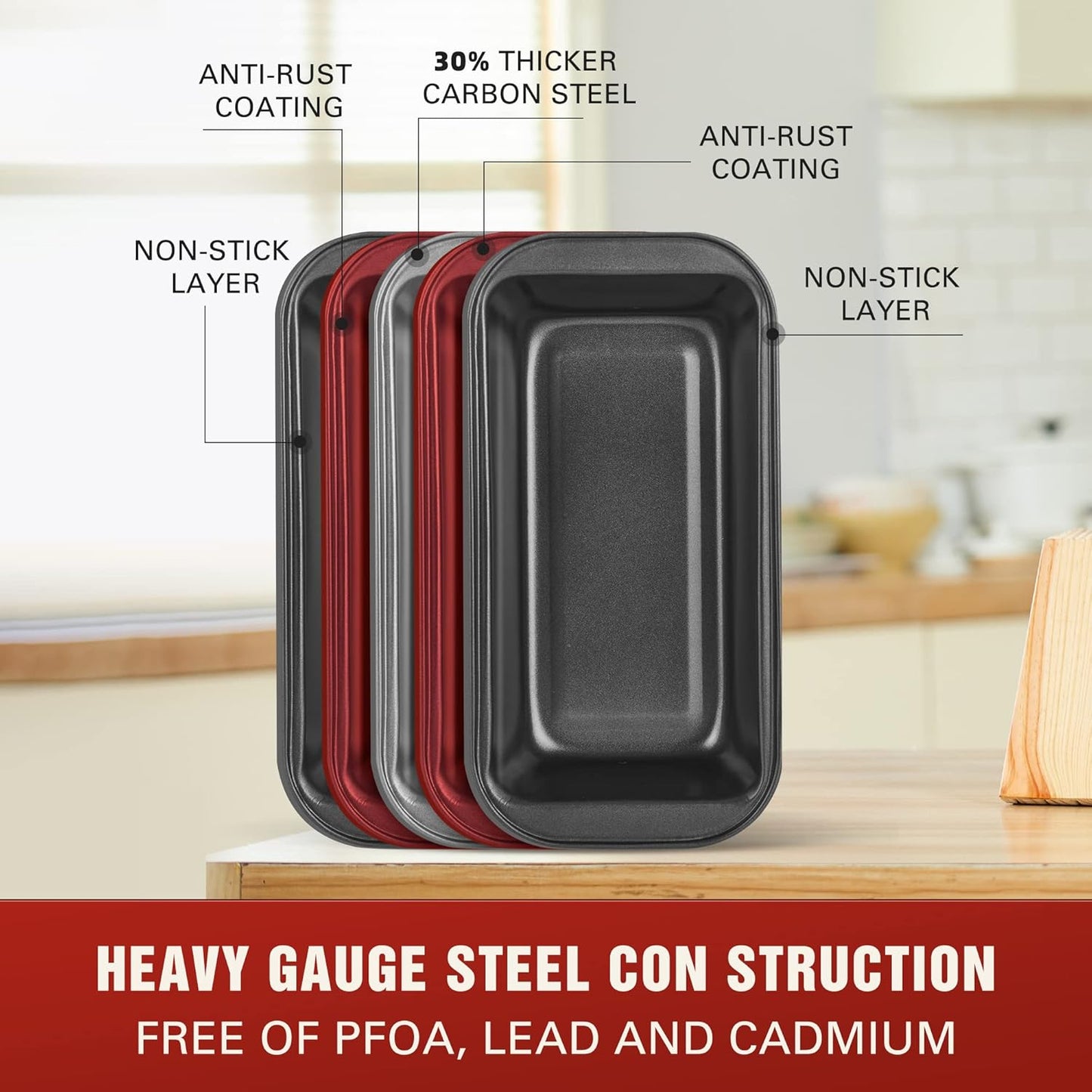 KITESSENSU Carbon Steel Nonstick Loaf Pan - Easy Grip Handles for Baking Bread & Cakes | Set of 2, Gray
