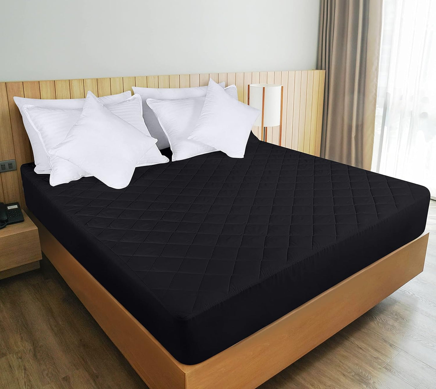 Utopia Bedding Quilted Fitted Mattress Pad - Queen Size Deep Pocket Protector | Machine Washable (Black)