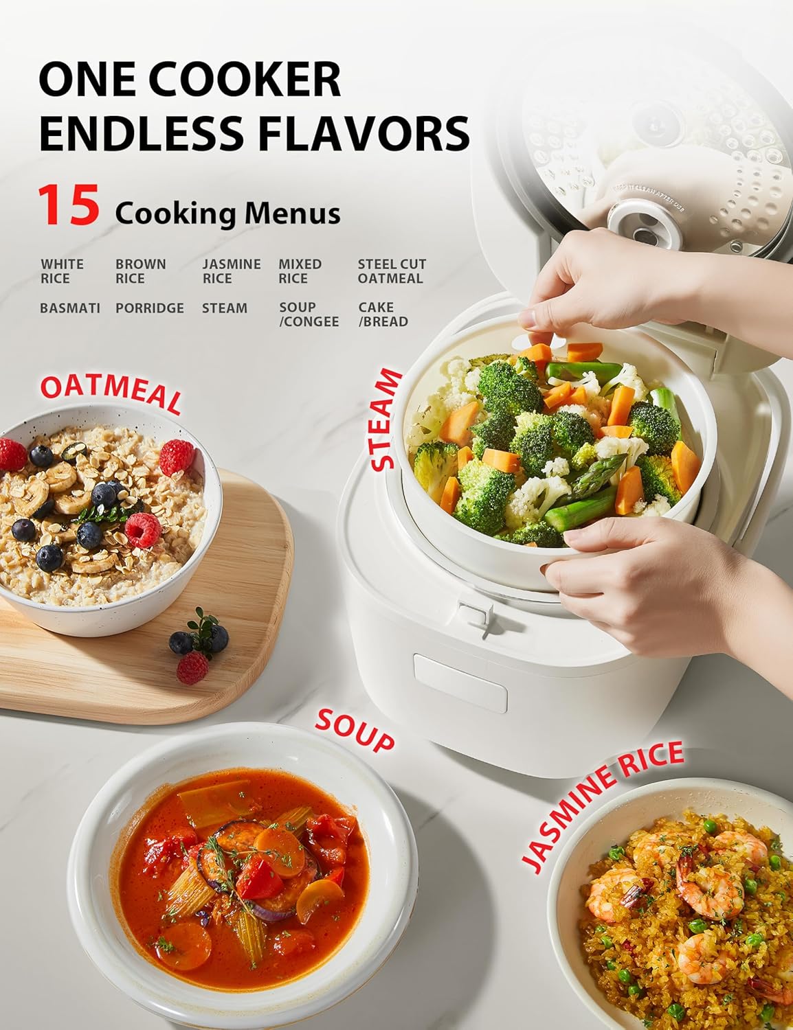 TOSHIBA Rice Cooker - 5.5-Cup Fuzzy Logic with 15-in-1 Functions & Digital Display - White