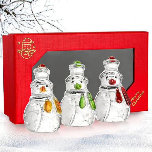 Glass Snowman Figurine Set by [Brand Name] - Handmade Christmas Decorations | 1.6'' x 4.2'' for Winter Home Decor