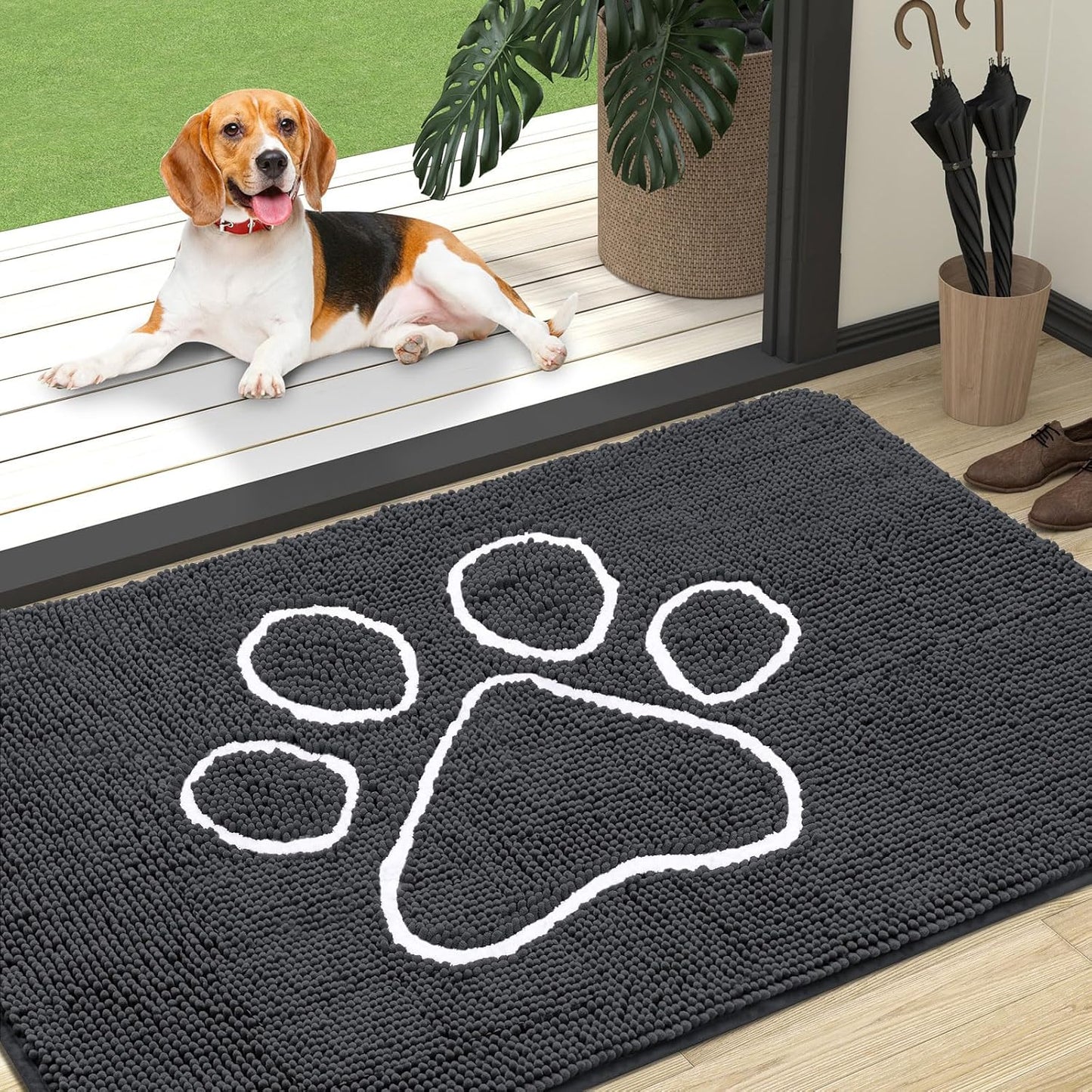 OLANLY Dog Door Mat - Absorbent Non-Slip Muddy Paws Mat | Quick Dry Chenille, 47x32, Dark Grey