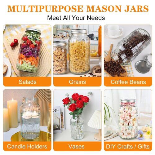 HINGWAH Wide Mouth Mason Jars 64 oz, 3 Pack Large Half Gallon Mason Jars with Airtight Lids and Bands, Clear Glass Canning Jars for Preserving, Pickling, Fermenting, Meal Prep & DIY Crafts (Sunflower)
