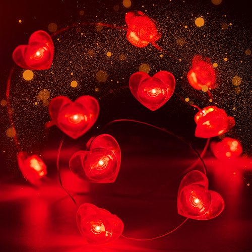 10FT Red Heart Fairy Lights Battery Operated with Timer for Mothers Day Decoration, LED String Lights Indoor Outdoor Waterproof Twinkle Lights for Christmas Proposal Anniversary Valentines Party Decor
