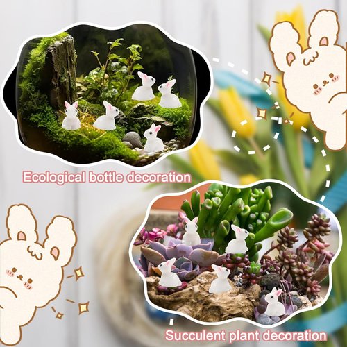 Exasinine Mini Rabbit Figurines - 50Pcs Easter Bunny Ornaments for Fairy Garden & Home Décor