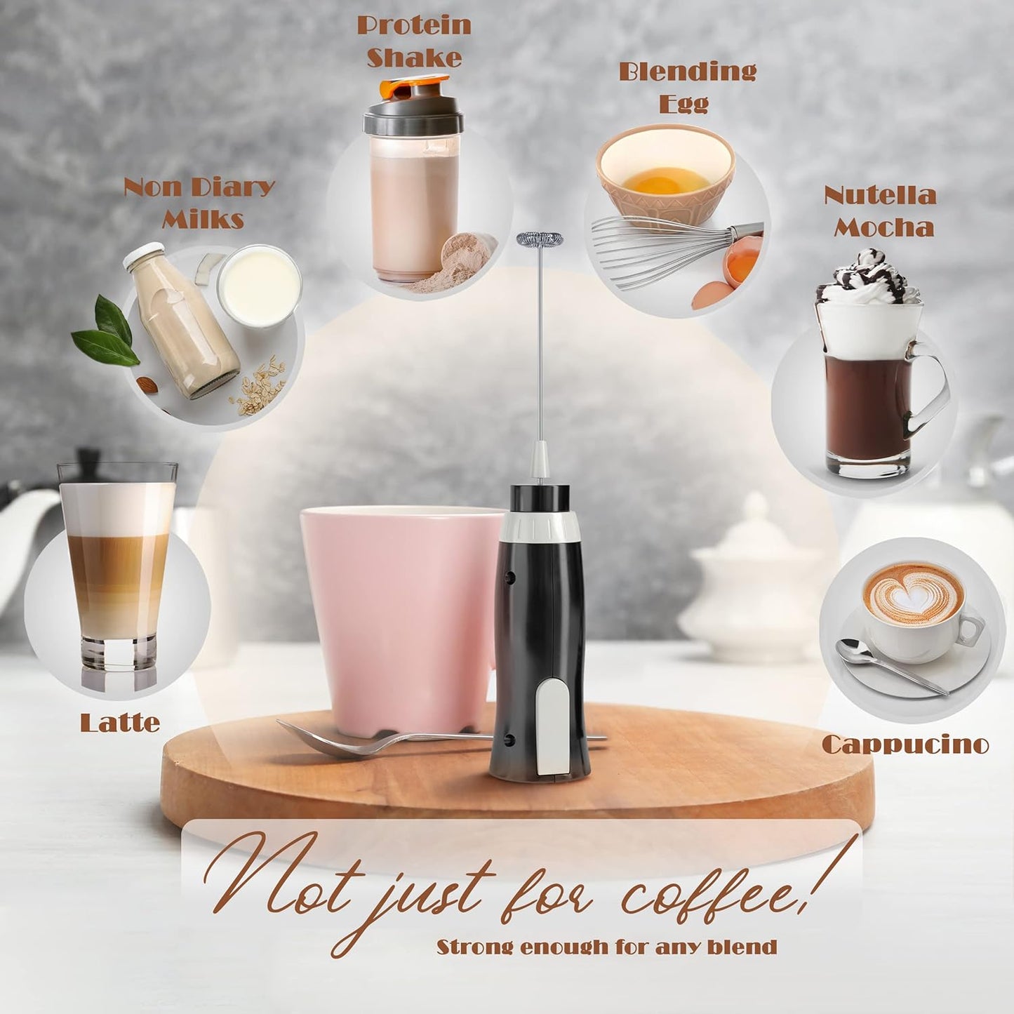 K-Brands Electric Milk Frother - Handheld Whisk for Coffee, Latte & Cappuccino - Powerful Foam Maker