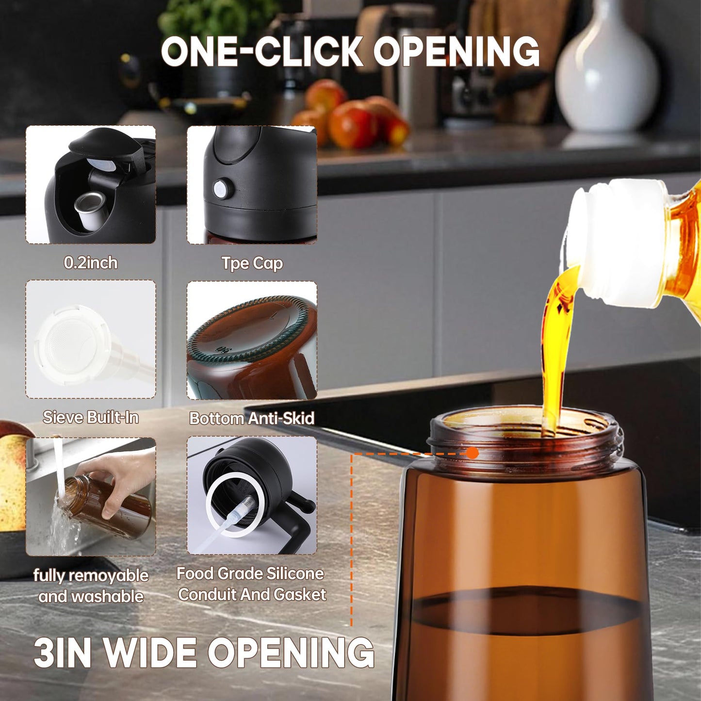 Arsatbs 16oz/470ml Olive Oil Sprayer for Cooking, 2 in 1 Oil Dispenser Bottle Spray and Pour with Stickers, Premium Dark Brown Glass Oil Bottle for Air Fryer and Salad