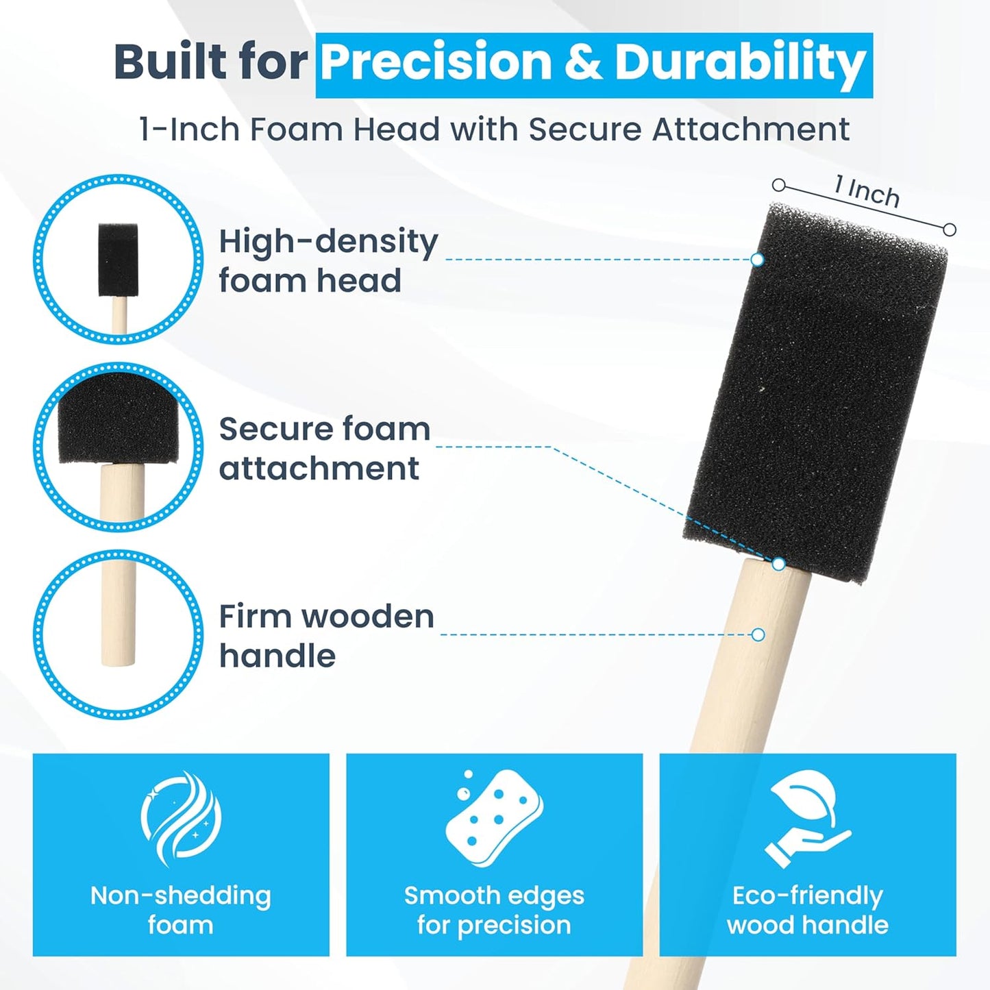 TX LiteArt Foam Paint Brushes - 50 Pcs Disposable 1-Inch Sponge Brushes for Painting & DIY Crafts