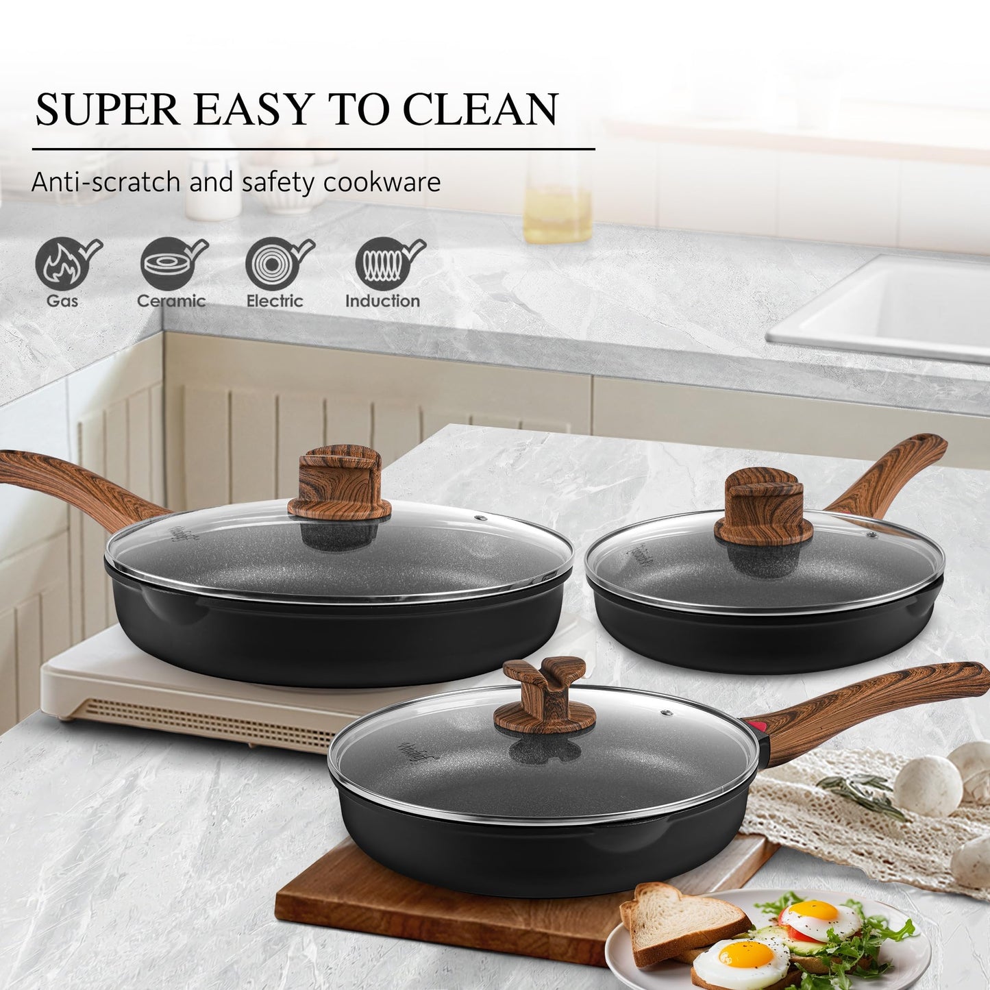 Vinchef Pots and Pans Set Non Stick, 12pcs Induction Cookware Set, Non Stick Frying Pans with Lid, Non Toxic Kitchen Cookware Sets, Pan Sets for Cooking, PFAS and PFOA Free