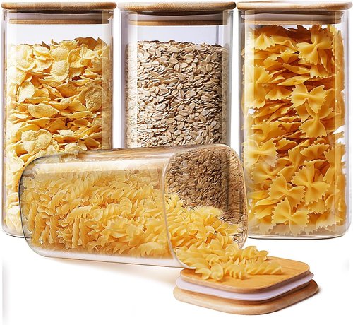 HomArtist Glass Food Storage Jars - Airtight Bamboo Lids | 53 FL OZ Set of 4 for Kitchen & Pantry