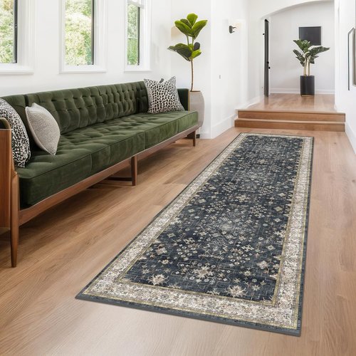 Hazo Haus Black Boho Runner Rug - Washable 3x10 Extra Long | Waterproof, Non-Slip, Stain & Fade Resistant