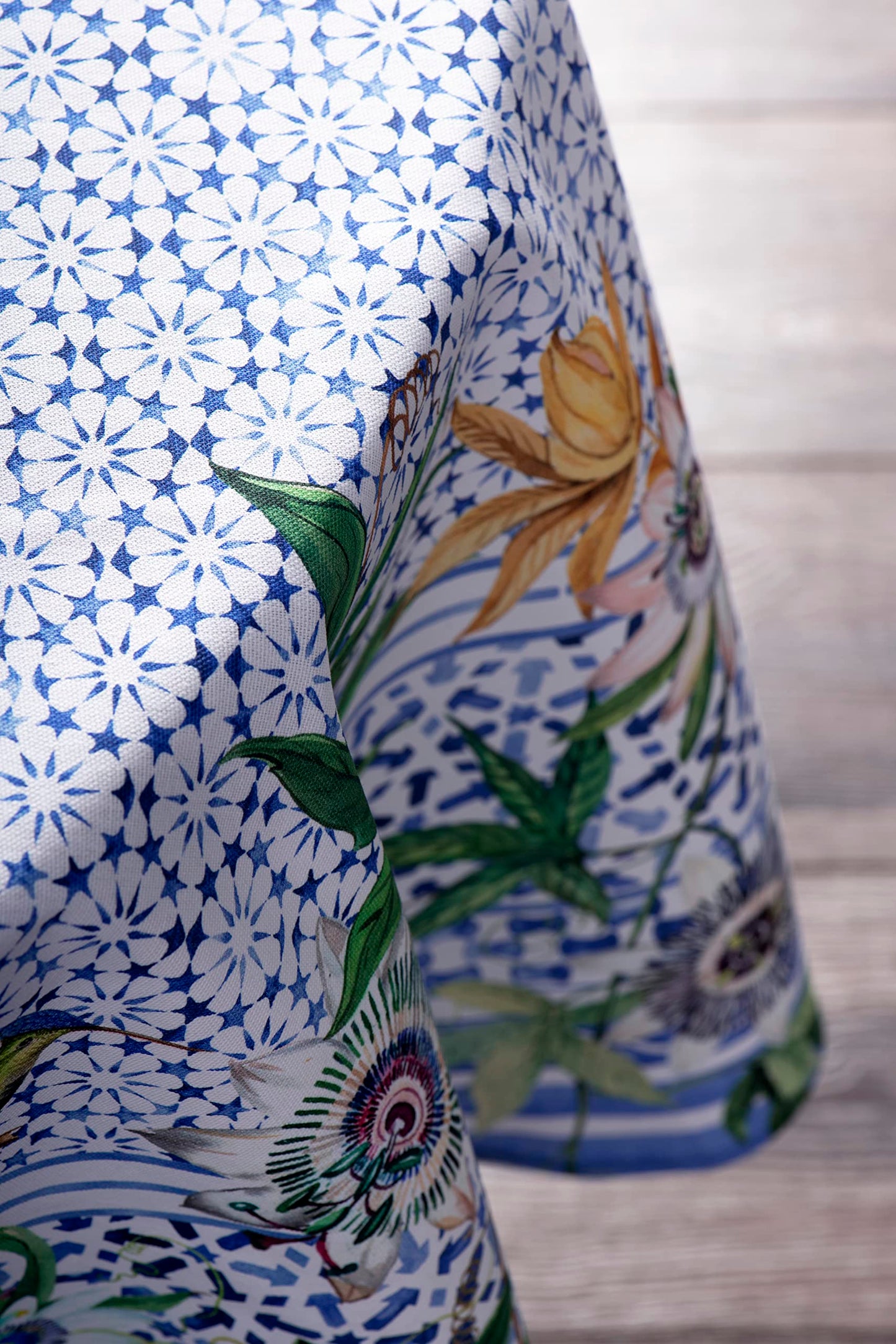 Maison d' Hermine Table Cloth Round Table 100% Cotton 63 Round Inches Tablecloth Reusable Decorative for Dining Kitchen Room Farmhouse Home Gifts for Mothers Day Spring Summer - Passiflora