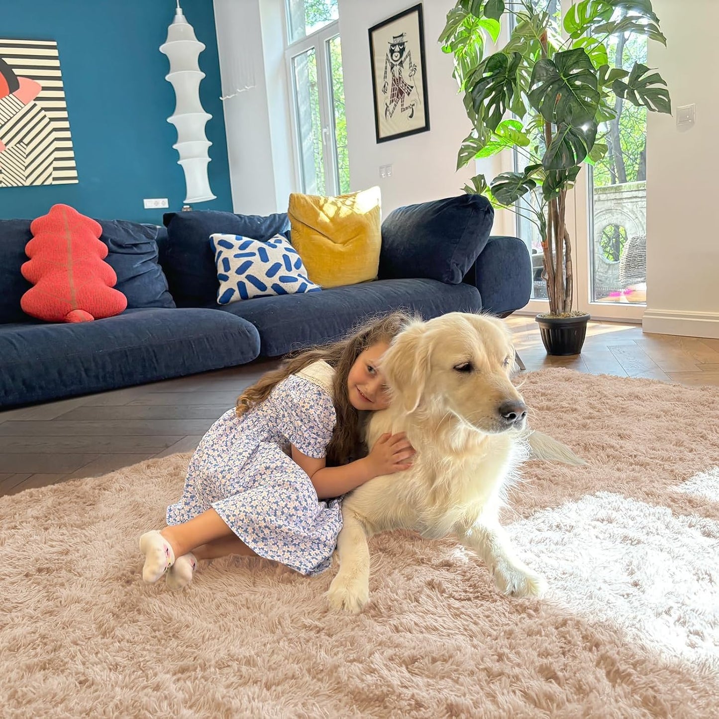 OLANLY Area Rugs - Soft, Fluffy Shaggy Carpet for Living Room & Bedroom | Machine Washable, Beige