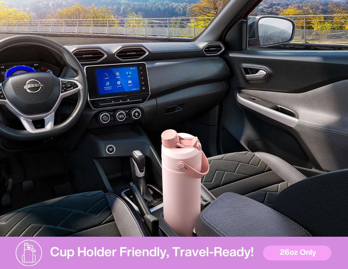 POWCAN 26 oz Insulated Water Bottle with 2-in-1 Straw and Spout Lid, Keep Cold 24H, Leak-Proof, Fits in Car Cup Holder, Stainless Steel Water Bottle for Sports, Travel, Gift and School (Cherry Pop)