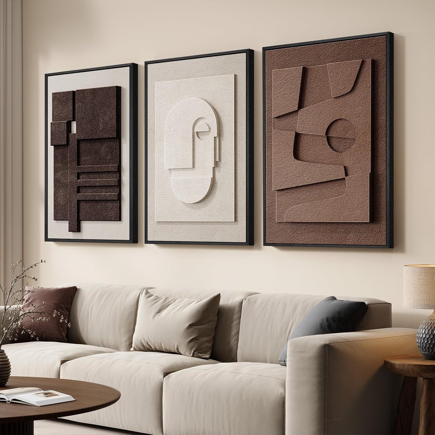 Regine Switzerland 3D Textured Framed Abstract Wall Art - 3 Piece Modern Geometric Decor | 20x30 In