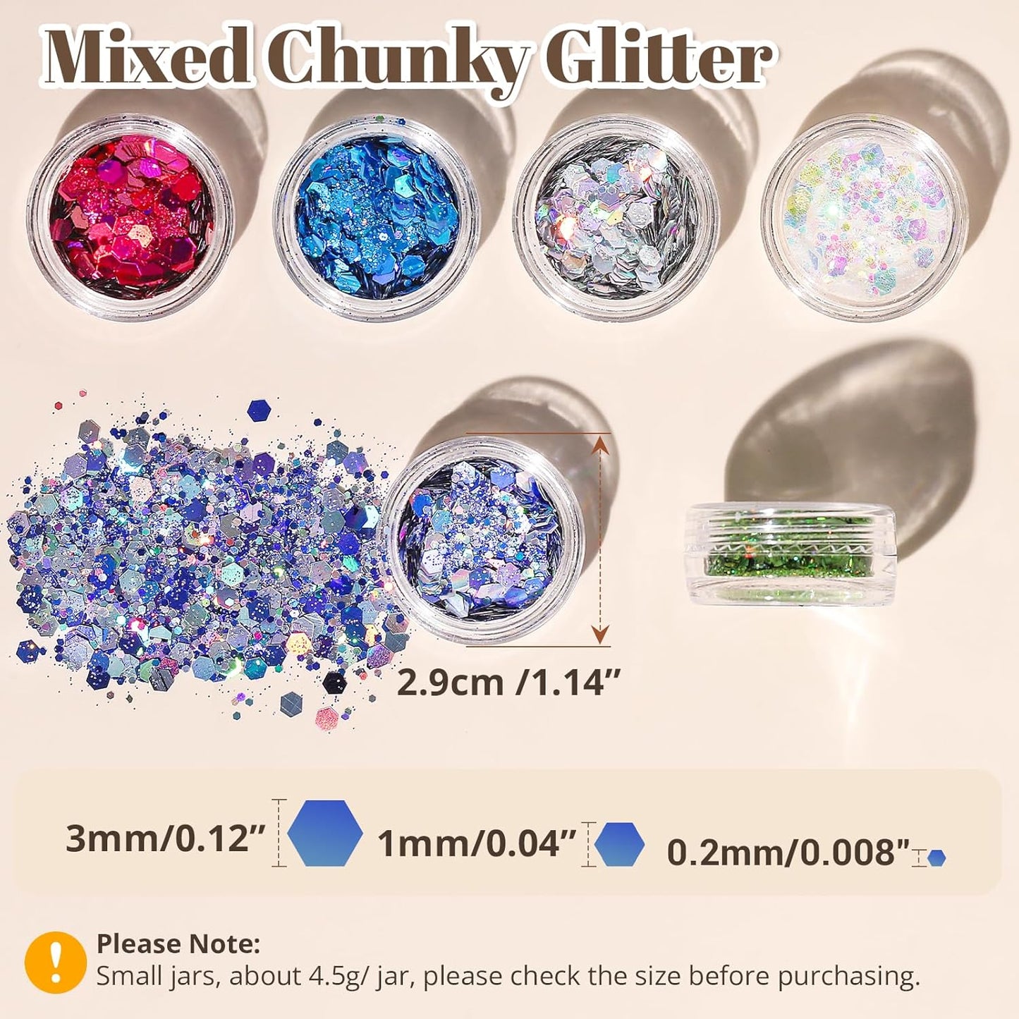 LEOBRO Holographic Chunky Glitter - 24 Jars for Crafts, Makeup, Nail Art & Party Decor