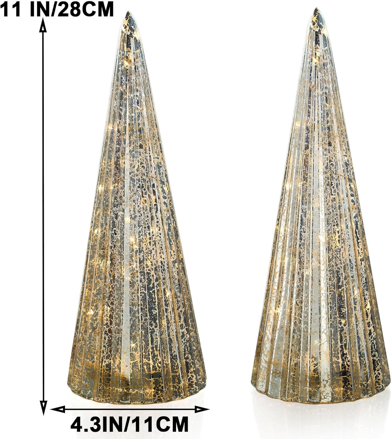 Regine Switzerland Mercury Glass Christmas Tree Set - Silver LED Collectible Figurines for Indoor Decor