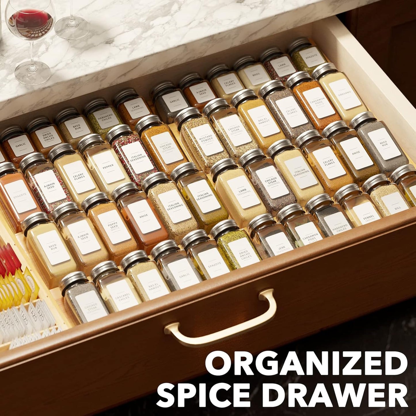 SpaceAid Bamboo Spice Drawer Organizer - Expandable 4-Tier Spice Rack for Kitchen Storage | Fits 12" to 23" Wide Drawers