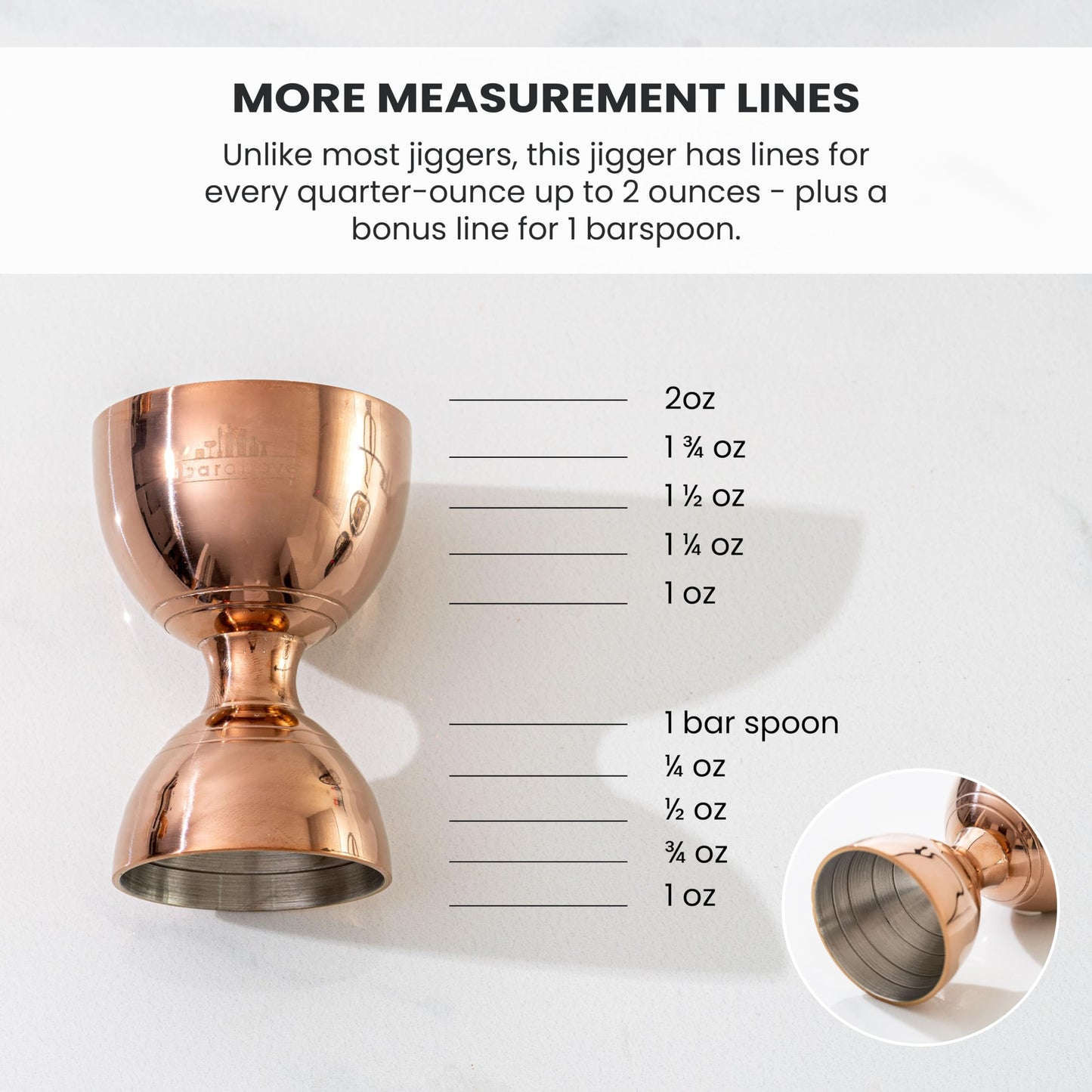 A Bar Above Premium Bell Jigger, 304 Stainless Steel Double Cocktail Jigger with 10 Internal Measurements, Heavy Duty Professional Bar Tool for Bartending, Stainless Finish, Ergonomic Design, 1 Pack