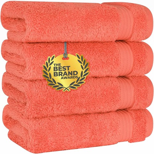 Cotton Paradise Hand Towels - 100% Turkish Cotton, Soft & Absorbent | 4-Piece Coral Set