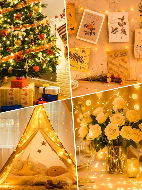2 Pack Fairy Lights Battery Operated with Timer, 16.4 FT 50 LED Silver Wire Twinkle String Lights 8 Modes Dimmable Waterproof for Indoor Christmas Bedroom Wedding Decorations, Warm White