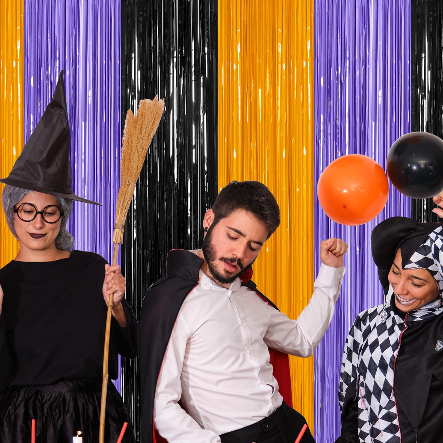 8 Pack Halloween Decorations Indoor, 3.28 FT x 7.05 FT Party Streamer, Orange Purple Black Streamer Backdrop Fringe Curtains Foil Tinsel, Halloween Party Supplies Hanging Halloween Decor