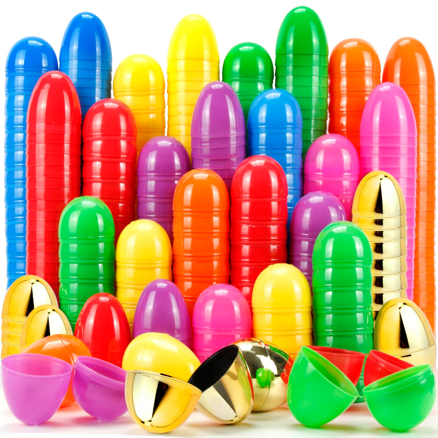 OCTERIC 160Pcs Easter Eggs, 2.3" Fillable Colorful Mix Gold Plastic Easter Eggs Empty for Easter Hunt, Easter Basket Stuffers, Party Favor, Classroom Prize Supplies