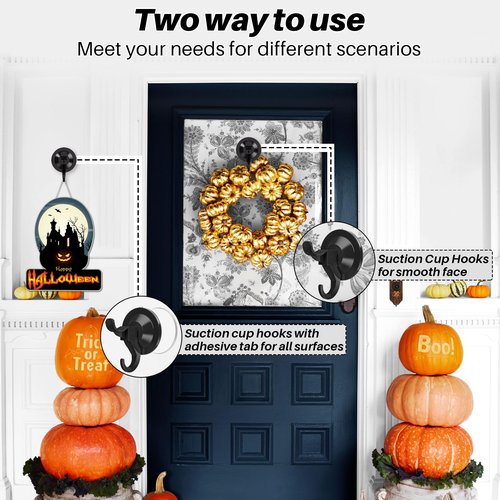 5 Pack Wreath Door Hanger, Heavy Duty Suction Cup Hooks with Adhesive Suction Tab, Removable Wreath Holders for Front Door and Window, No Damage Christmas Garland Door Hanger, Holds up to 11 Lbs