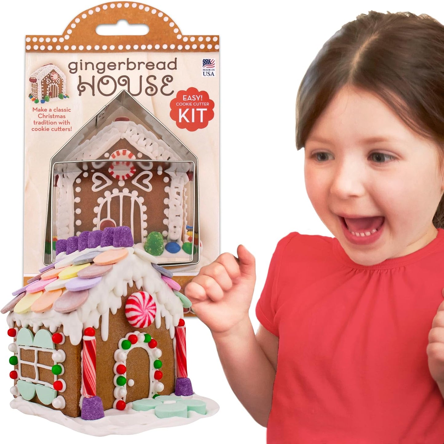 Gingerbread House Cookie Cutter Set - Mini 2-Piece with Recipe Card, 4.5” Tall - Made in USA