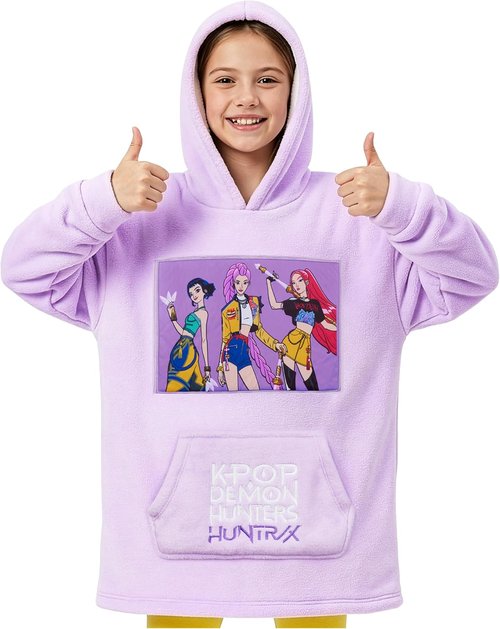 Huntrix KPop Demon Hunters Fleece Wearable Blanket Hoodie - Officially Licensed for Girls 6-14 Yrs