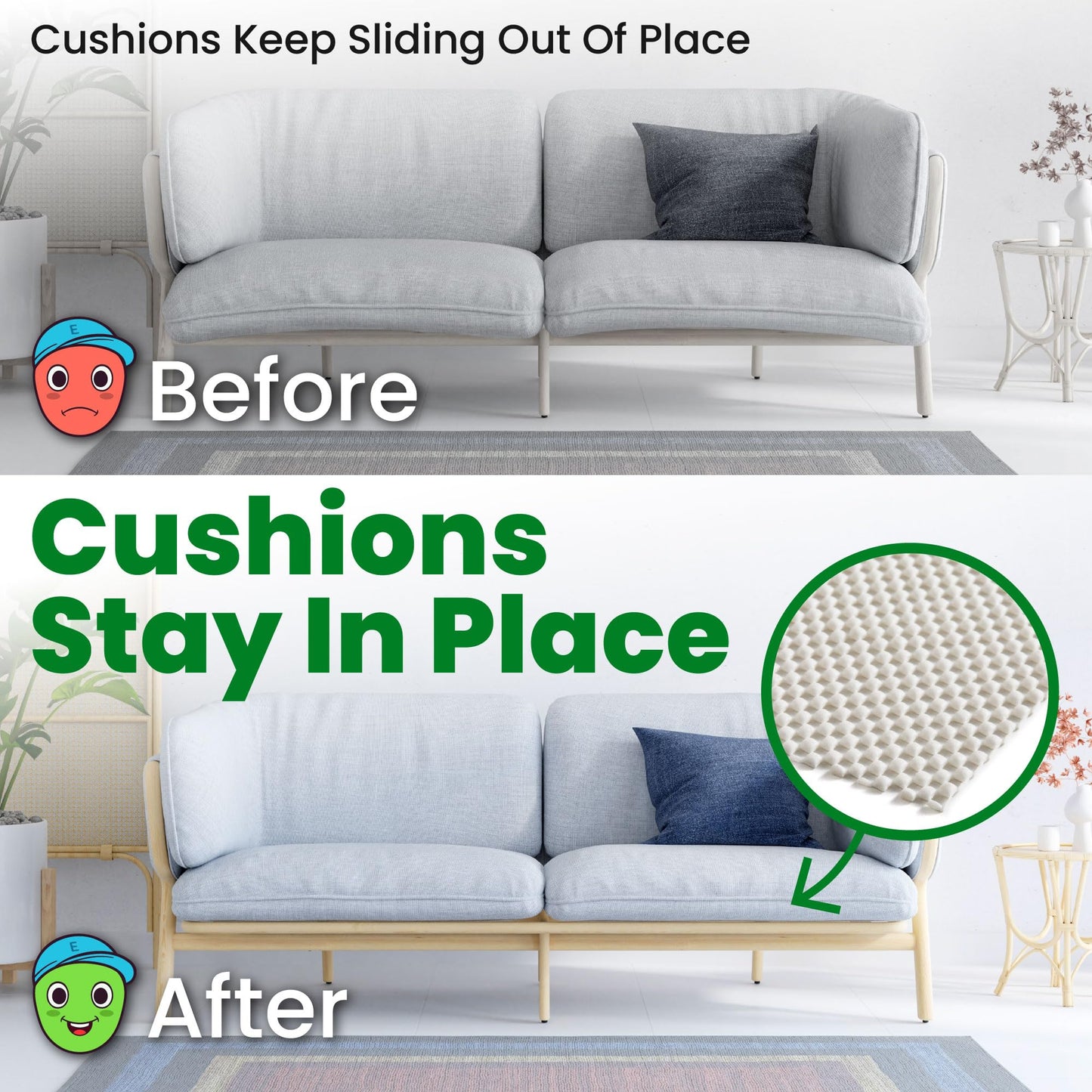 ECOHomes Couch Cushion Grip Pad, Couch Cushion Non Slip Pads Keep Sofa Cushions from Sliding - Anti Slip Sofa & Patio Grips Mattress Gripper Stopper Stop Slide & Prevent Sliding (4 Seater - 22" x 88")