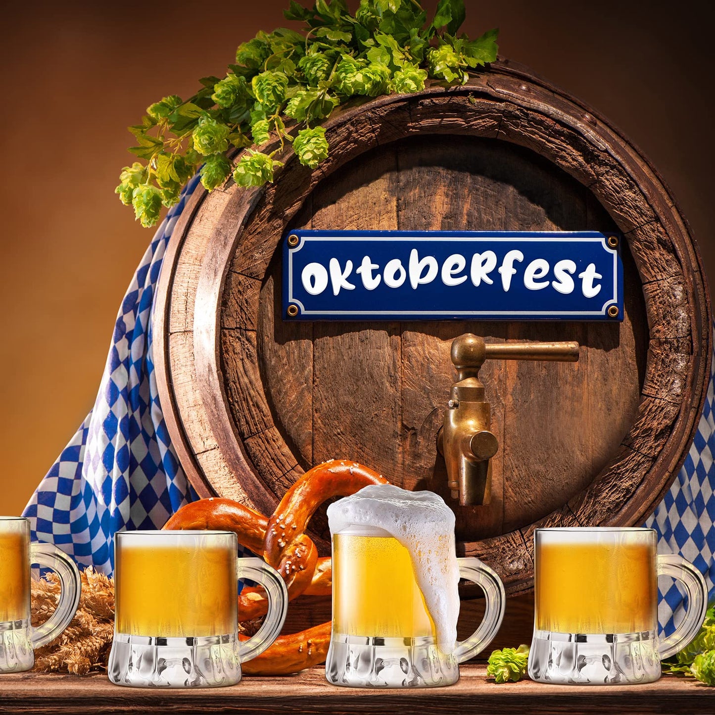 Meanplan 48 Pieces Mini Beer Mugs Bulk Shot Glasses Set 1oz Small Clear Stein with Handles Mini Tasting Whiskey Cups for Drinking Beer Festival Birthday BBQ Bar Party (Glass)