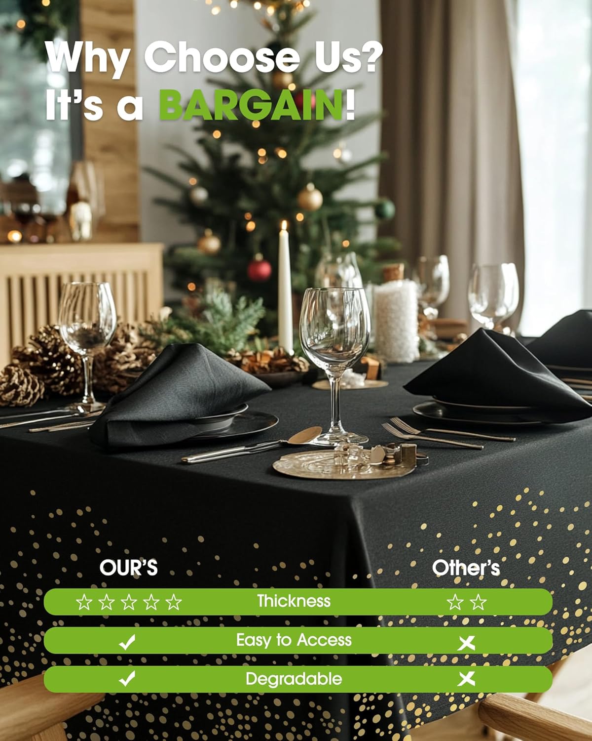 Pureegg Disposable Plastic Tablecloths - 10 Pack, 54 x 108 Inch, Leakproof & Sturdy for Graduation Decor | Black & Gold