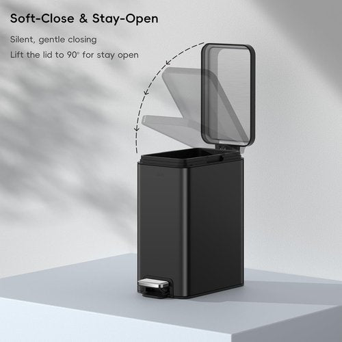 EKO Small Bathroom Trash Can - Soft Close Lid & Step Pedal | 10L Stainless Steel, Matte Black