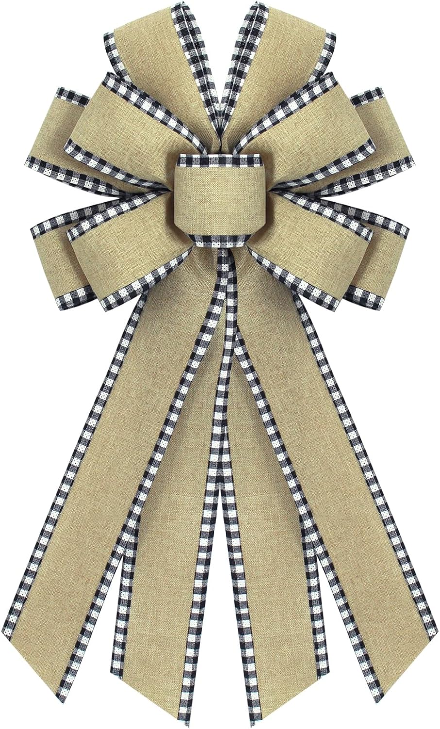 Regine Switzerland Natural Burlap Wreath Bow - Buffalo Plaid Edge for Wedding & Home Decor