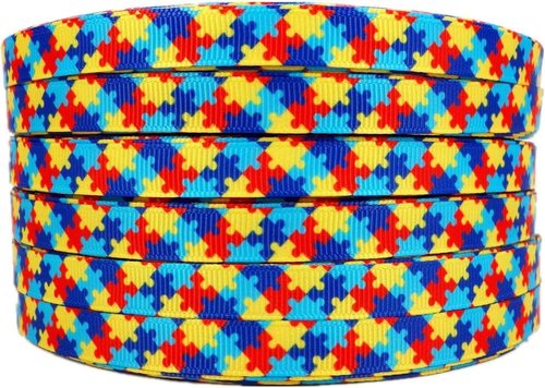 Autism Awareness Ribbon - 3/8" Narrow Grosgrain Ribbon for Hair Bows & Crafts | 25 Yards, Single-Sided