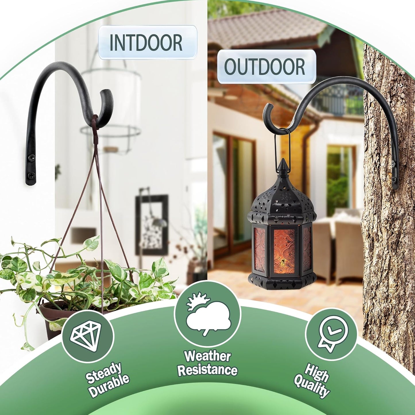 Qiang Ni Hanging Plant Bracket Hooks - Rust-Resistant 5.5 Inch Wall Plant Hooks | 2 Piece Set for Outdoor Decor