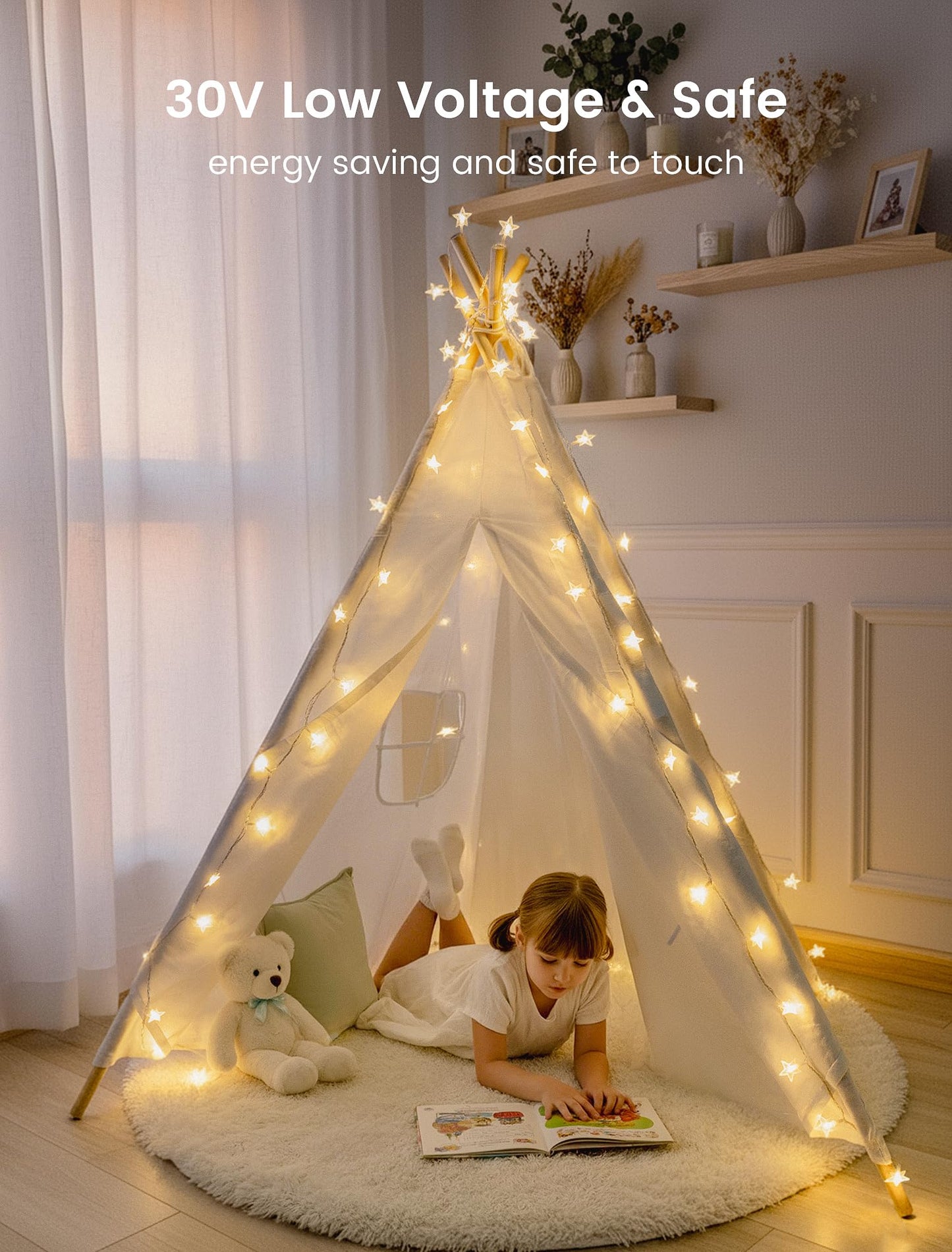 syosupviry Star String Lights Plug in,39ft 100LED Fairy Lights with Remote, Hanging Star Decorations Lights Waterproof for Indoor Outdoor Bedroom Classroom Dorm Kids Tent Party Decor,Warm White