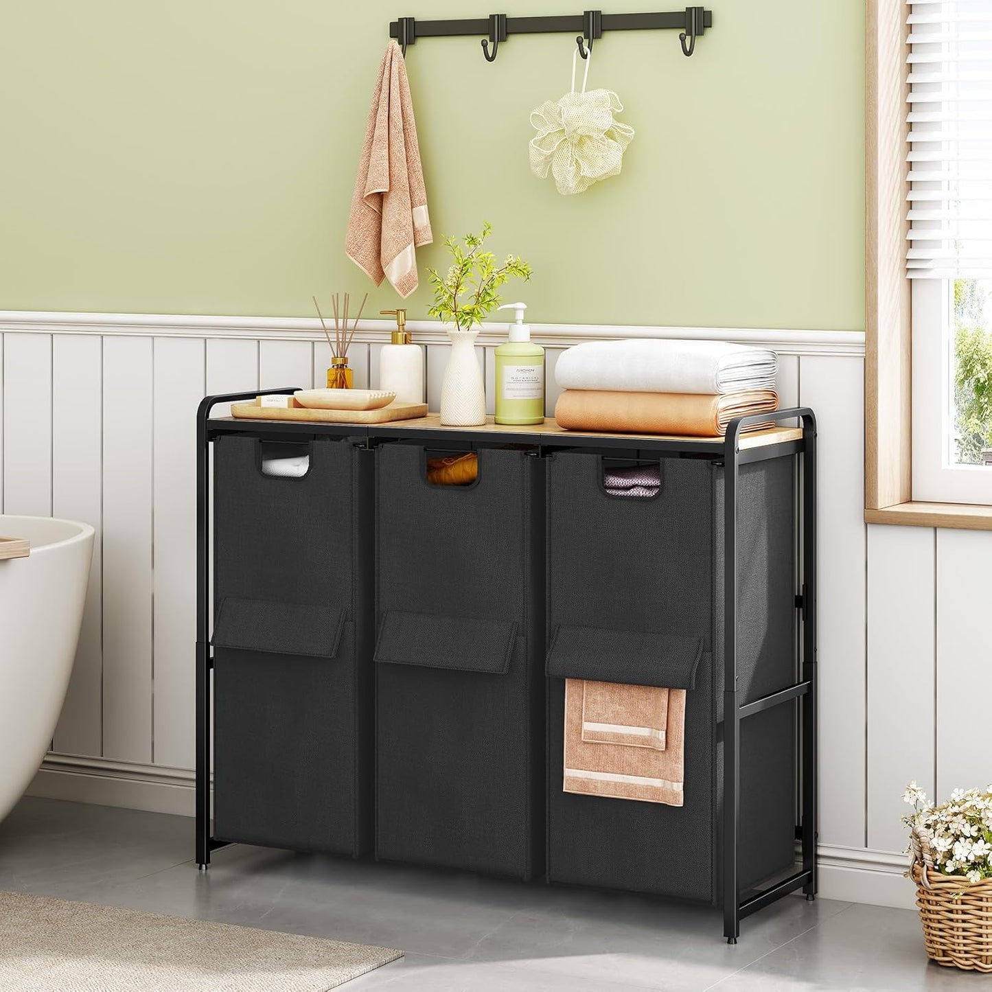 Kitstorack Laundry Hamper - 3-Section 51 Gallon Organizer for Efficient Laundry Room Storage