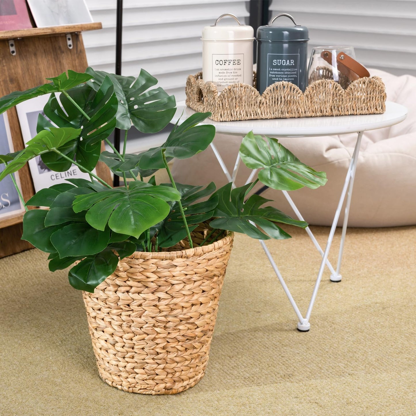 ATEDIR Small Trash Can with Lid, 4 Gallon Waste Basket with Lid, Round Wicker Waste Basket, Handwoven Lidded Trash Can for Bathroom, Bedroom, Kitchen, 2 Pack