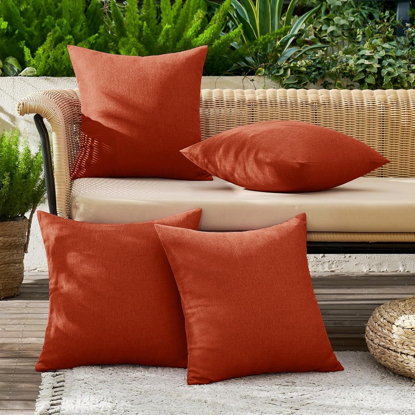MIULEE Decorative Burnt Orange Throw Pillow Covers - Waterproof Linen Cushion Cases | 18x18 Inch, Set of 4