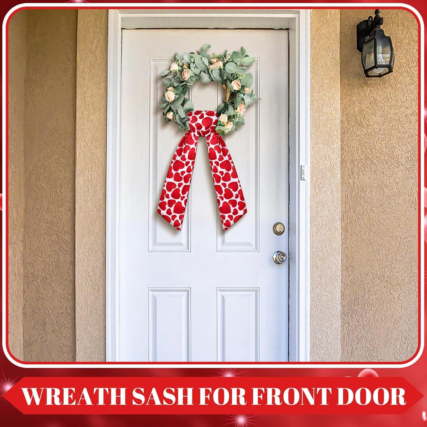 VitalCozy Wreath Sash Set - 2 Pcs Pink Heart Ribbon for Front Door & Indoor Decor | 4.5" W x 56" L