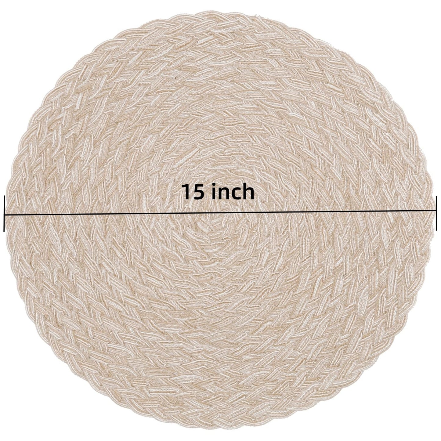SHACOS Round Braided Placemats 15 inch Set of 6 Thick Boho Kitchen Table Placemats for Home Wedding Party (T-Beige, 6)