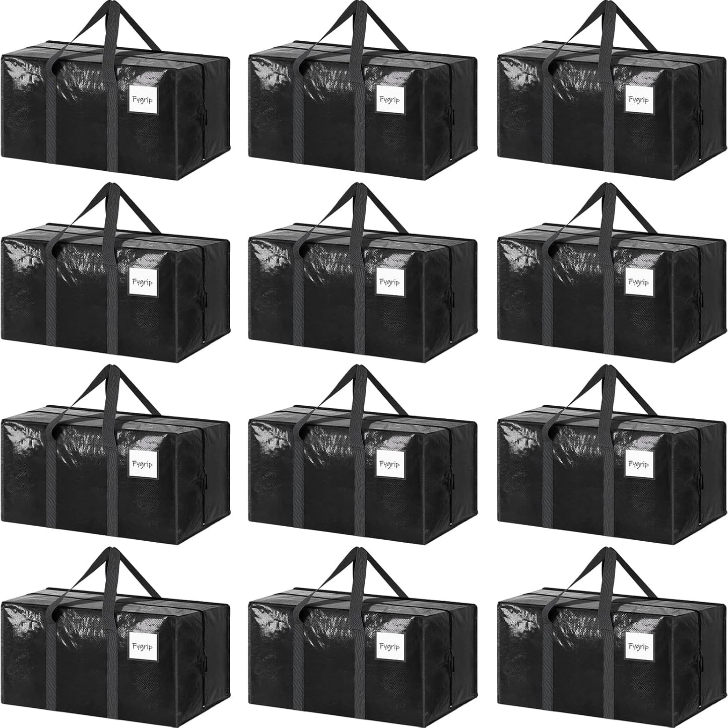 Skiennix Extra Heavy Duty Large Moving Bags - Strong Zipper & Comfortable Handles | 12 Pack, Black
