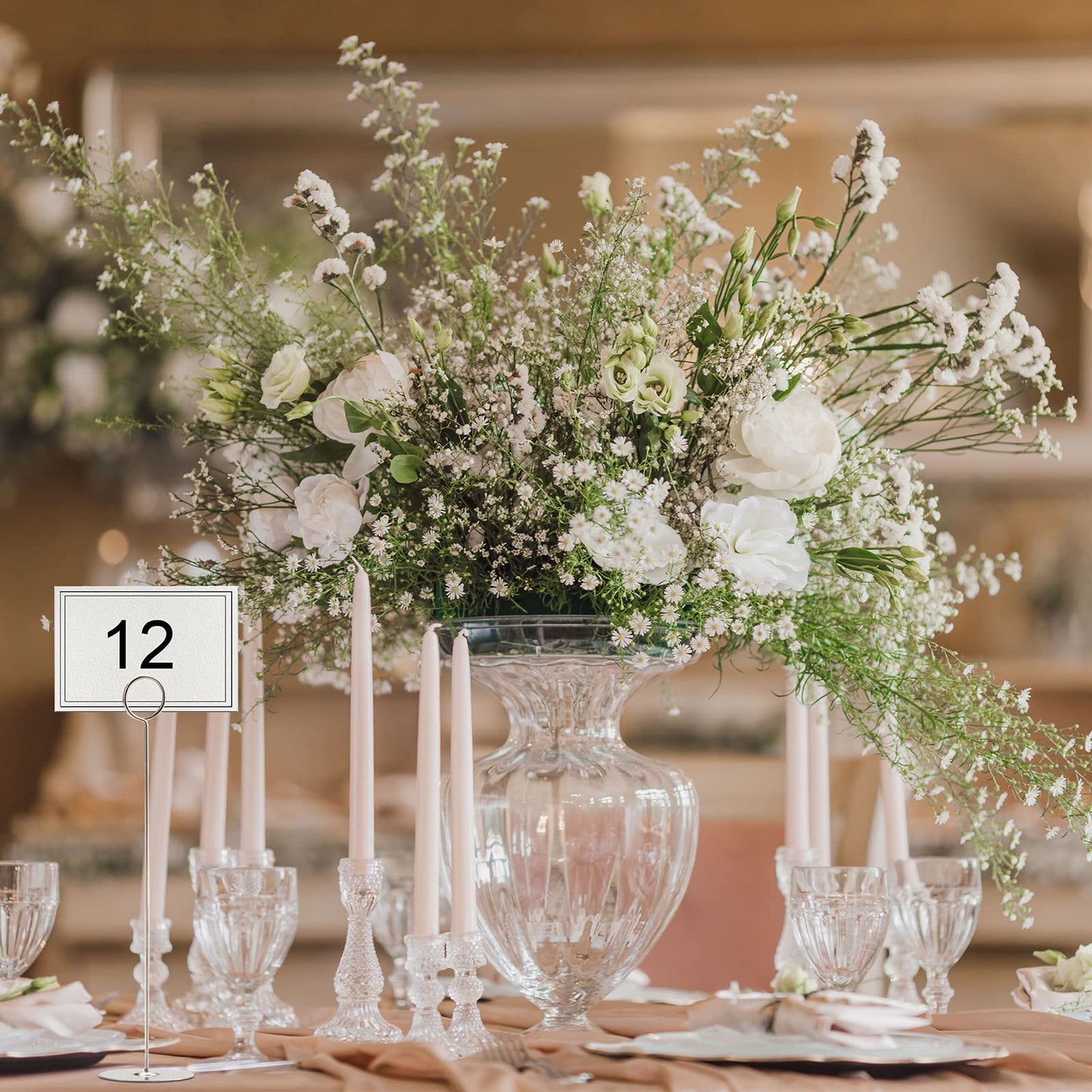 Tosnail 12 Pack 12" Tall Stainless Steel Table Number Holder, Table Card Holder Stand, Place Card Photo Display