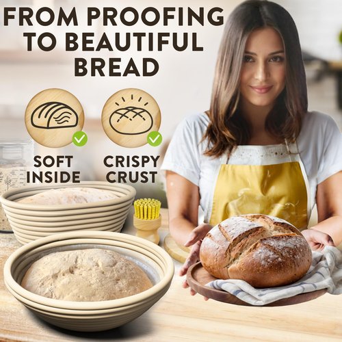 Complete Bread Proofing Baskets Set - Premium Quality Kit for Sourdough Bread Making - Includes 9" & 10" Banneton Basket w/All Needed Bread Baking Supplies - Perfect Tools for Baking Enthusiasts
