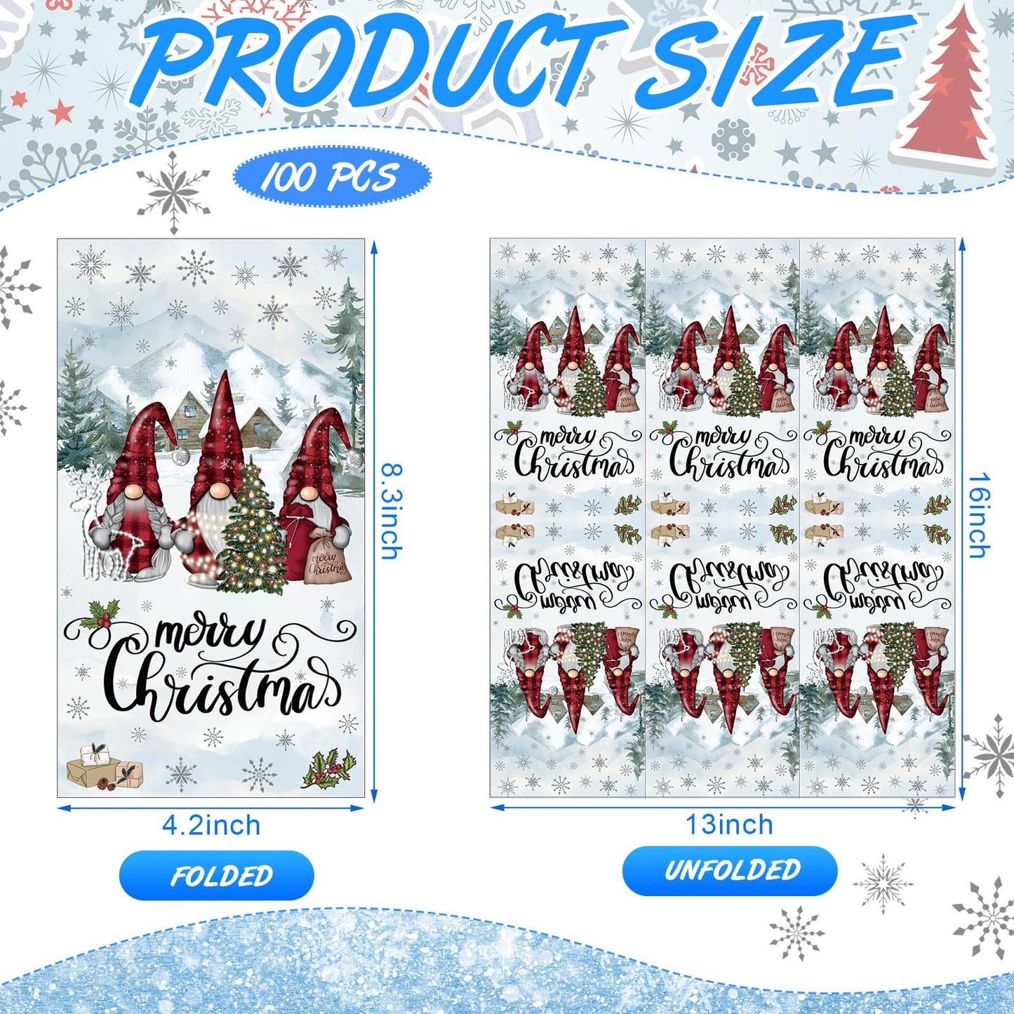 Saypacck 100 Pcs Christmas Winter Disposable Paper Guest Towels for Bathroom 2 Ply Decorative Gnome Napkins Christmas Hand Towels Xmas Napkins for Decoupage Winter Party Kitchen Dinner Table Decor