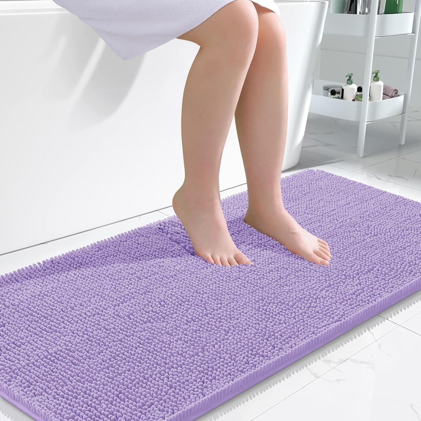 OLANLY Bathroom Runner Rugs - Soft Absorbent Chenille Bath Mat | Quick-Dry Rubber Backing, 47x24, Lavender