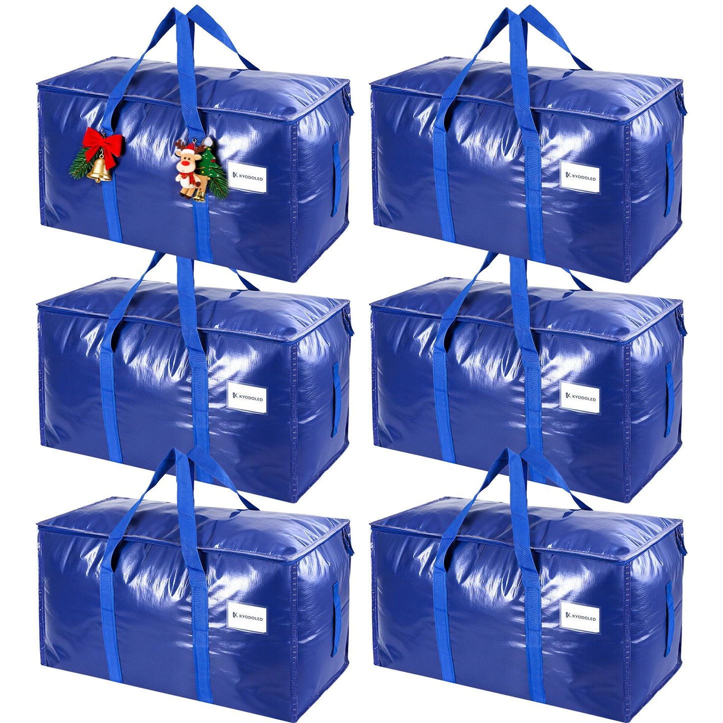 KYODOLED 6 Pack Extra Heavy Duty Blue Moving Bags - Large Move In & Packing Bags for College Students, Sturdy Storage Totes with Strong Zipper & Comfortable Handles for Clothes Storage